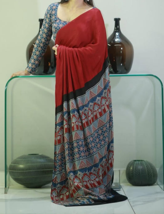 BEAUTIFUL MAROON AJRAKH SAREE